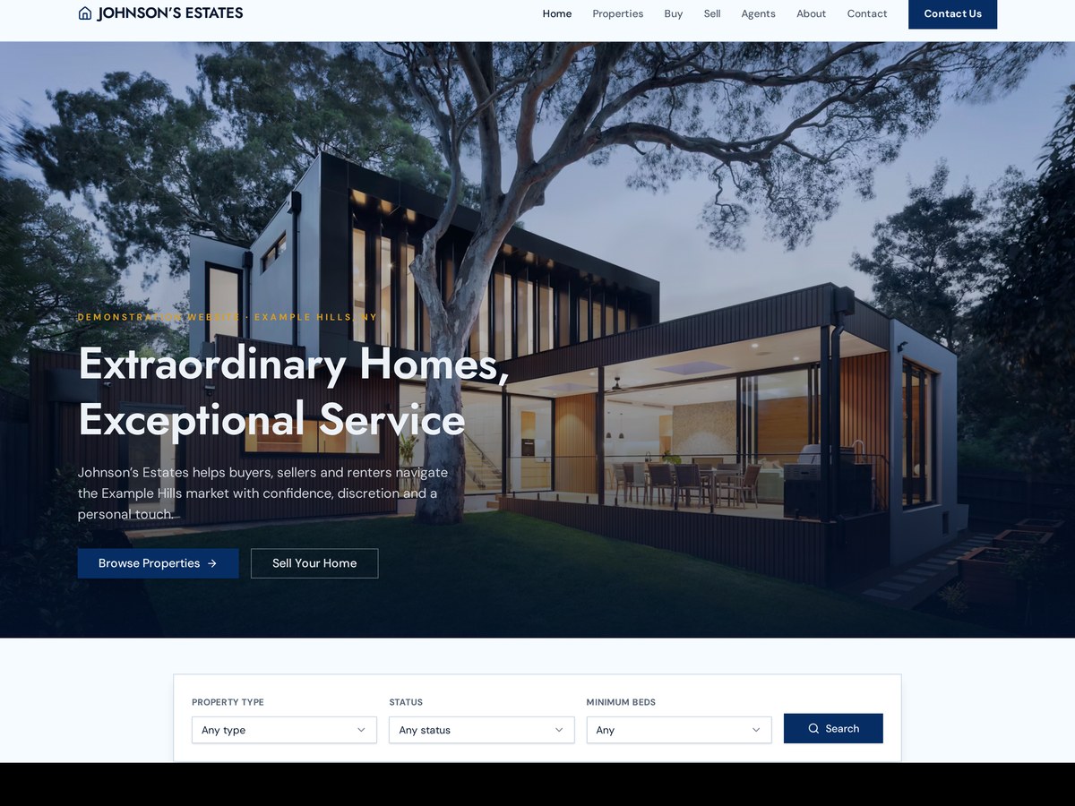 Johnson's Estates website design example